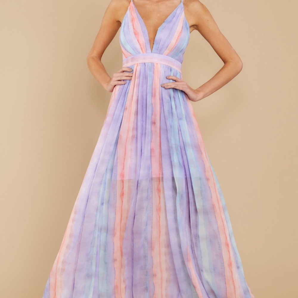 Red Dress Boutique Pink and Blue Plunge Maxi Gown